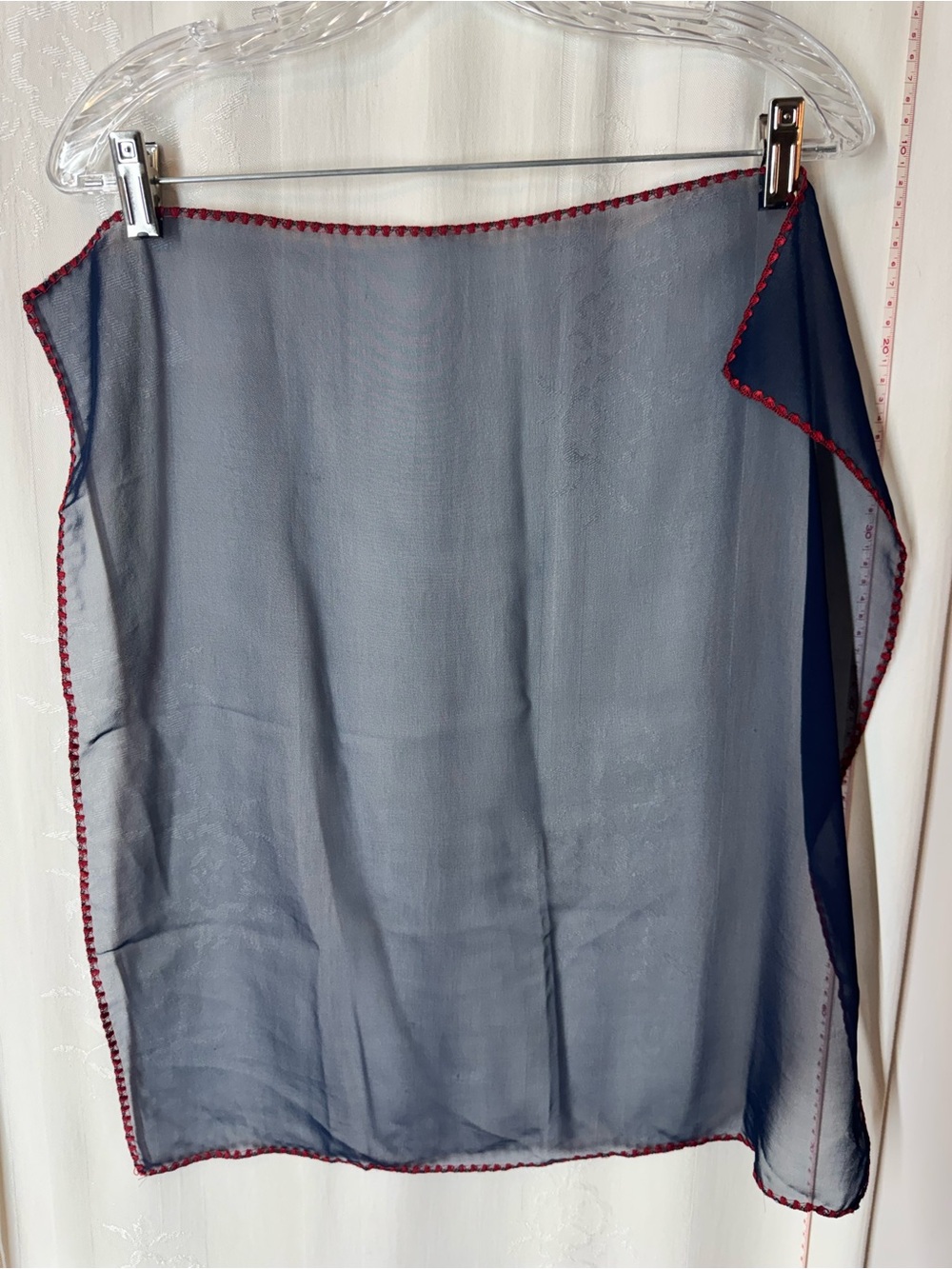 Vintage Navy Scarf with Red Trim Accent